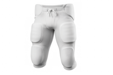 White protective football pants with hip, thigh, and knee padding on transparent background