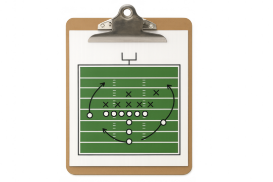 Football game strategy planning on clipboard with transparent background - Powered by Adobe