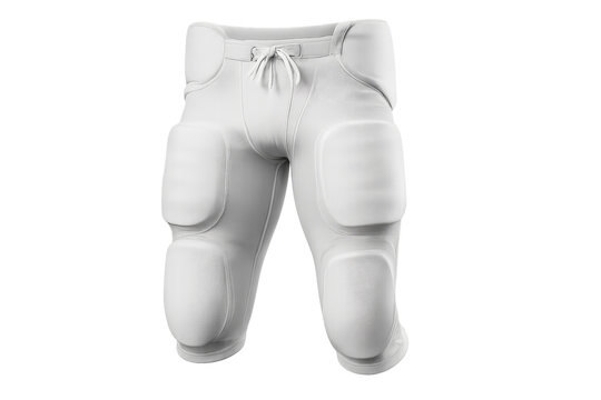 White protective football pants with hip, thigh, and knee padding on transparent background