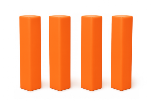 Four orange rectangular prisms standing on transparent background