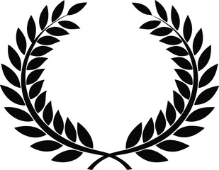 Black Laurel Wreath Isolated on White Background, Simple Victory Symbol, Award Badge Design