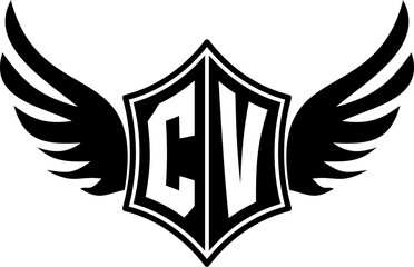 CV logo emblem with winged and shield template