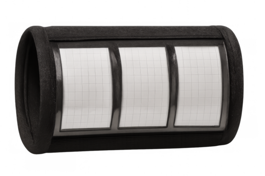 Black cylinder showing three blank slides with grid pattern on transparent background
