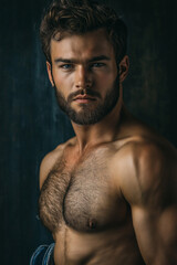 Fototapeta premium Confident Masculine Presence in Dramatic Lighting Portrait