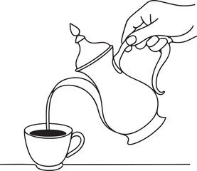 Traditional Arabic Coffee Pouring Line Drawing