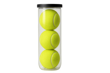 Tennis balls packaged in a transparent tube with transparent background