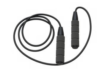 Black jump rope with foam handles isolated on transparent background