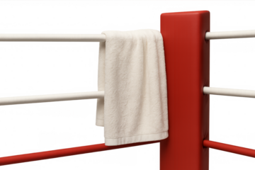 White towel hanging on boxing ring corner on transparent background