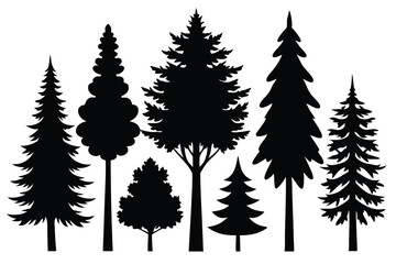 Fototapeta premium Collection of silhouettes various evergreen and deciduous trees