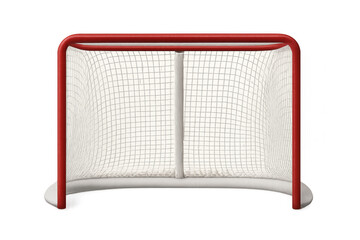 Hockey net showing white goal netting and red goal frame on transparent background