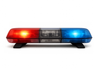 Flashing red and blue emergency light bar on transparent background