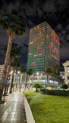 colored  illumination on thr tower of Piraeus.