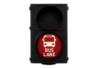 Bus lane traffic light showing red signal on transparent background