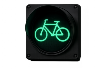 Green traffic light showing bicycle sign on transparent background