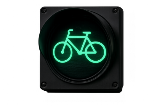 Green traffic light showing bicycle sign on transparent background
