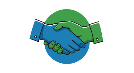 Cartoon Handshake with Blue and Green Hands on Circle