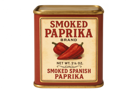 Smoked spanish paprika tin can with transparent background