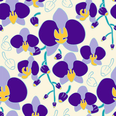Orchid floral pattern textiles hand drawn line style