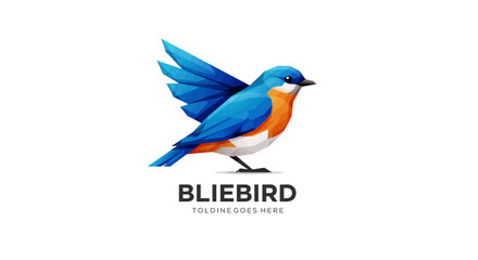 Geometric Bluebird with Orange Breast and Angular Wings