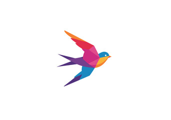 Geometric Colorful Swallow Bird in Flight with Transparent Background