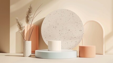 Abstract Geometric Background with Pink and Blue Shades. Pastel Light 3D Podium for Product Display