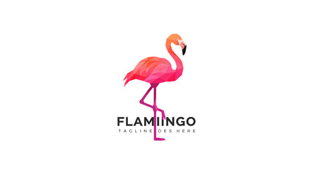 Geometric Flamingo Illustration with Pink and Orange Polygonal Design