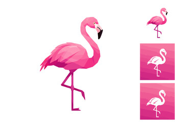 Geometric Pink Flamingo Standing on One Leg