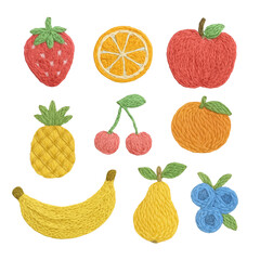 刺繍風あしらいセット（フルーツ）｜Embroidery Clipart Set (Fruits)