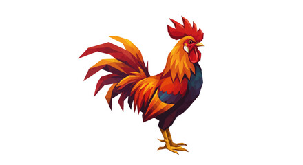 Geometric Rooster Illustration with Vibrant Red and Orange Plumage