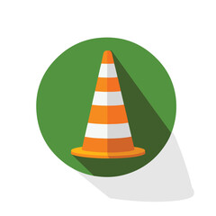 Green Circle Road Cone Warning Sign Design with Shadow for Safety Precaution