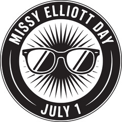 July 1 Tribute Badge Sunglasses Over Sunburst Vector Emblem