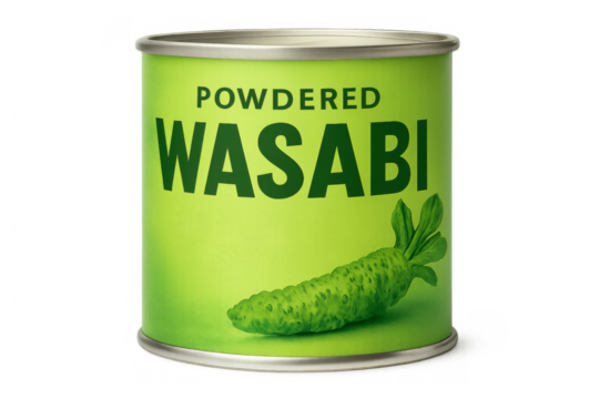 Green metal tin containing powdered wasabi with transparent background - Powered by Adobe