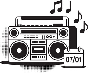 July 1 Tribute Icon Boombox with Musical Notes & Date