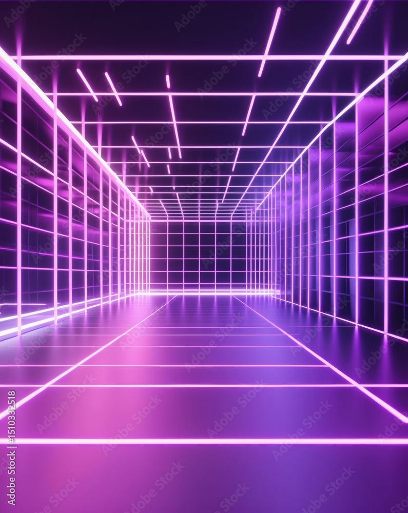 Poster a futuristic, geometric tunnel illuminated with vibrant neon lights, evoking a sense of advanced tec