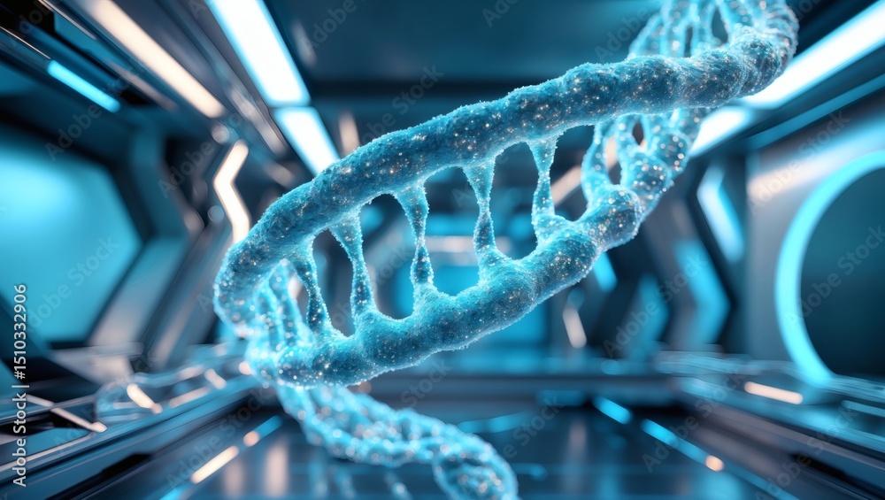 Aufkleber a visually stunning representation of a dna double helix, with a soft blue glow, against a futuristi