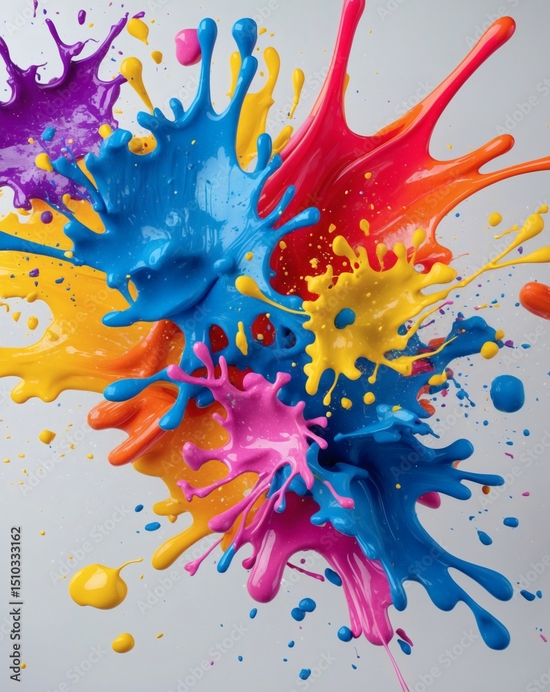 Poster colorful paint splashes of many colors, a vivid display of artistic creation and abstract expression