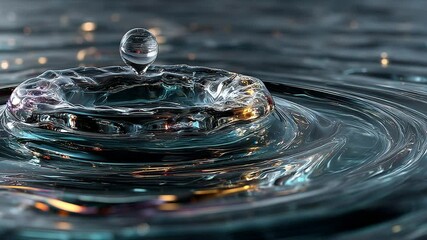 Captivating water drop collision on liquid surface creating rippling crown effect - Powered by Adobe