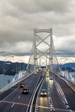 Tokushima, Japan - December 2024: A dramatic natural scene of the Naruto Whirlpools as seen from a viewpoint near the O-naruto Bridge.