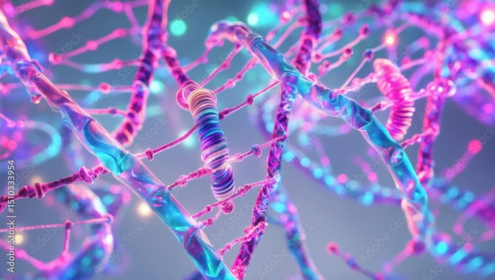 Aufkleber Intricate depiction of a DNA double helix structure, emphasizing the complexities of genetic information. The model uses a gradient of cool colors to reveal its structure