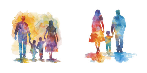 Fototapeta premium abstract color silhouette of family watercolor vector illustration