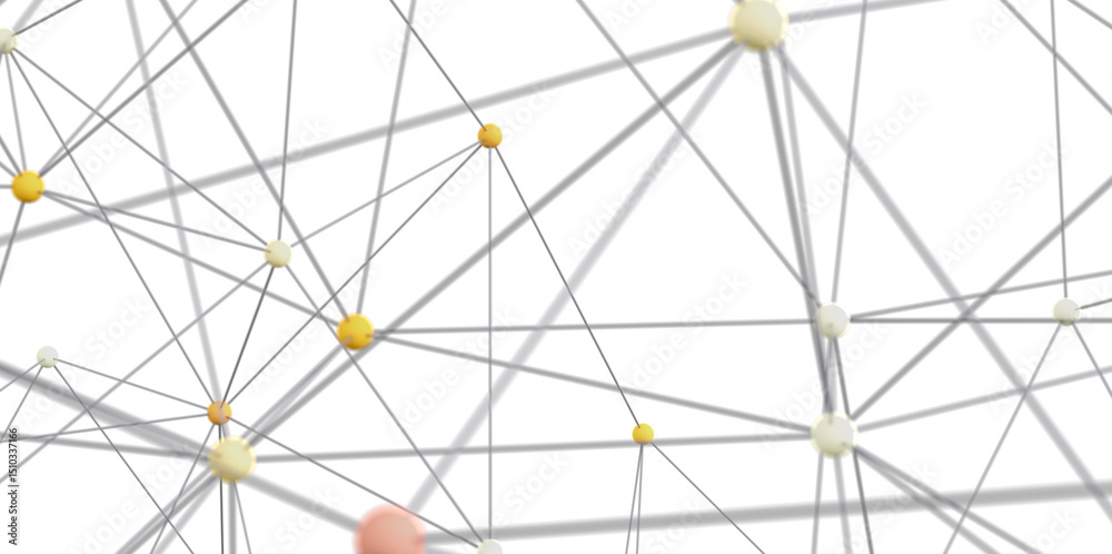 Poster 3d rendering of a complex network with interconnected nodes. ideal for technology, connection, and c