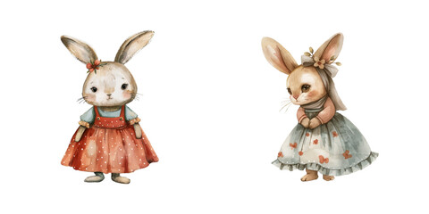 bunny with beautiful dress watercolor vector illustration