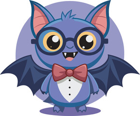 Cute Bat Wearing Glasses and Bow Tie Halloween Spooky Season t shirt Design