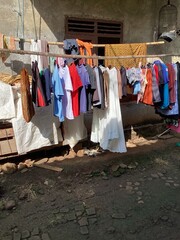 clothes drying in the sun with bamboo 
