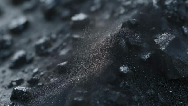 Coal ash undergoes a transformation as ultrafine graphene nanoplatelets emerge and coat the material, highlighting the gritty surface of the coal and revealing the process of change