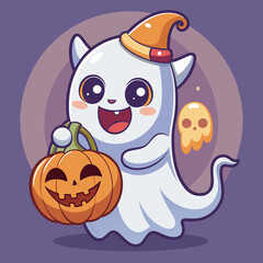 Cute Ghost Holding Pumpkin Halloween t shirt Design for Festive Spooky Season
