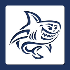 Cartoon stencil shark. Large predatory fish with evil grin, large teeth, dorsal fin. Template for plotter laser cutting of paper, fretwork, wood carving, metal engraving, cnc. Vector illustration.