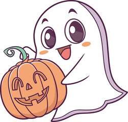 Cute Ghost Holding Jack O Lantern Perfect For Halloween t shirt Designs For Kid