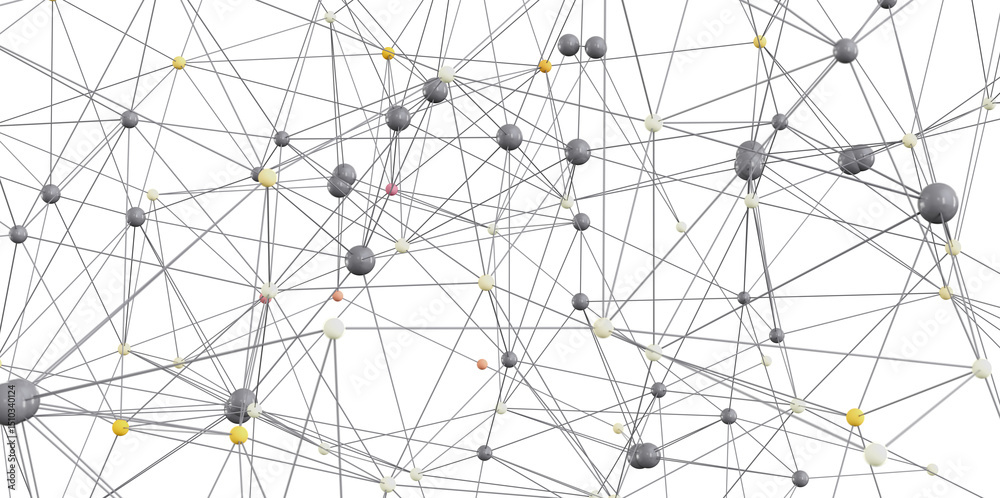 Poster abstract image depicting a complex network of interconnected nodes. ideal for technology, data scien