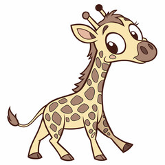 Obraz premium Cartoon Giraffe Character Walking Happily Isolated on White Background